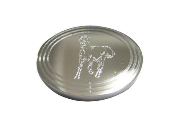 Silver Toned Etched Oval Galloping Horse Magnet