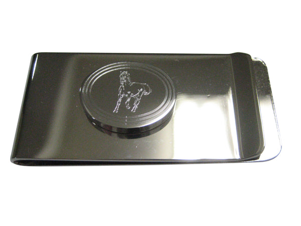 Silver Toned Etched Oval Galloping Horse Money Clip