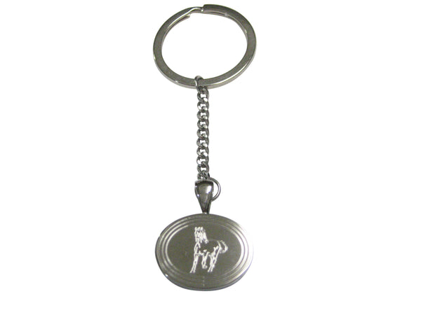 Silver Toned Etched Oval Galloping Horse Pendant Keychain