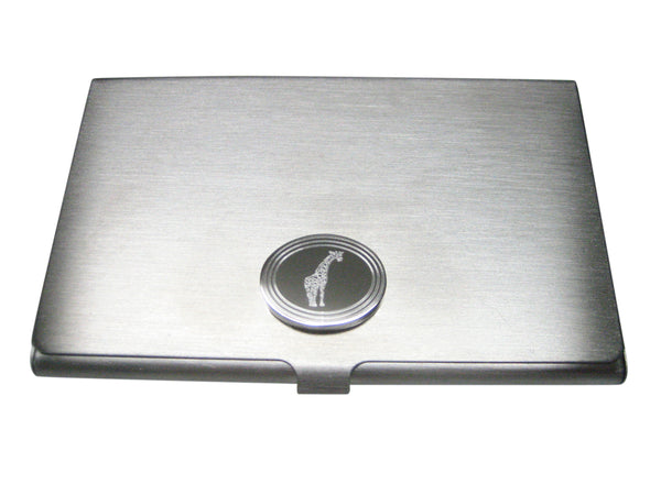 Silver Toned Etched Oval Giraffe Business Card Holder
