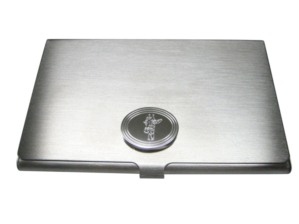 Silver Toned Etched Oval Giraffe Head Business Card Holder