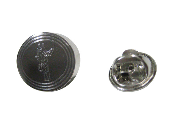 Silver Toned Etched Oval Giraffe Head Lapel Pin