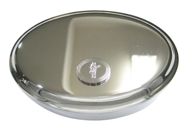 Silver Toned Etched Oval Giraffe Head Oval Trinket Jewelry Box