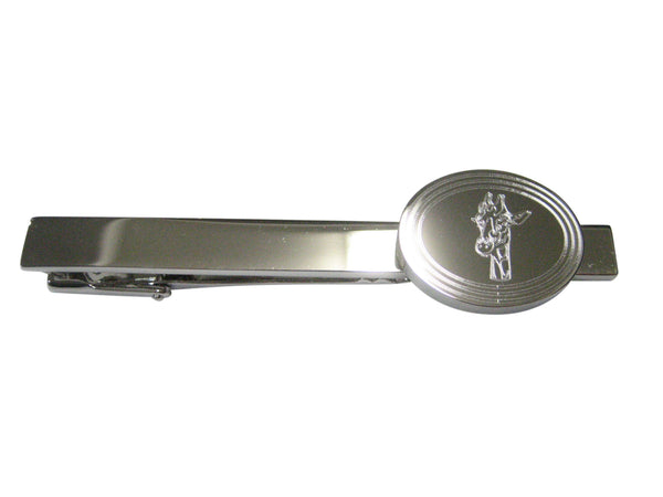 Silver Toned Etched Oval Giraffe Head Tie Clip