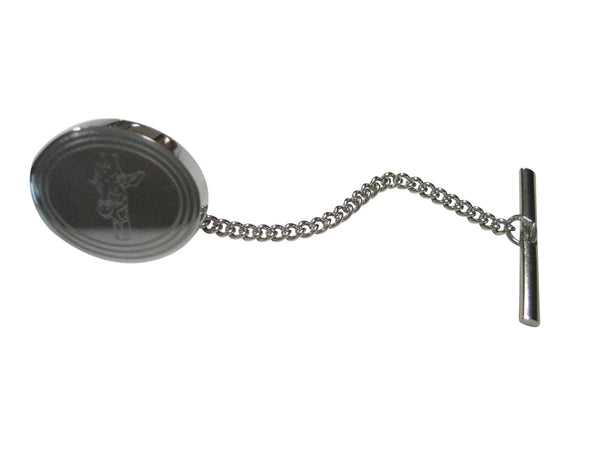 Silver Toned Etched Oval Giraffe Head Tie Tack