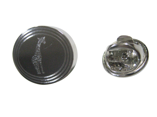 Silver Toned Etched Oval Giraffe Lapel Pin