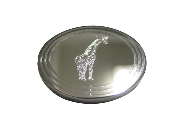 Silver Toned Etched Oval Giraffe Magnet