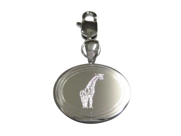 Silver Toned Etched Oval Giraffe Pendant Zipper Pull Charm