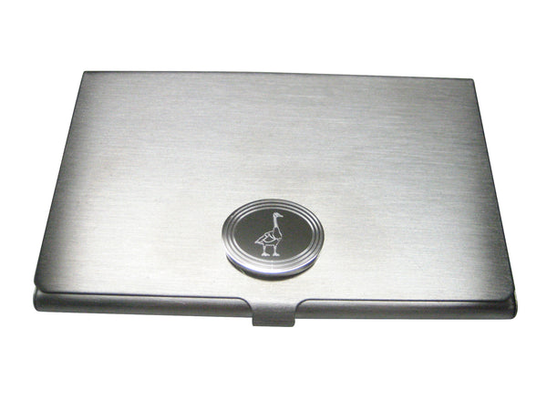 Silver Toned Etched Oval Goose Bird Business Card Holder
