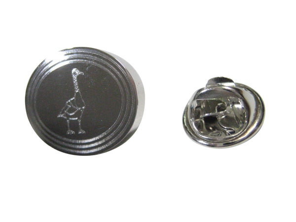 Silver Toned Etched Oval Goose Bird Lapel Pin