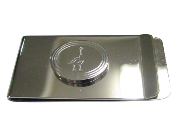 Silver Toned Etched Oval Goose Bird Money Clip