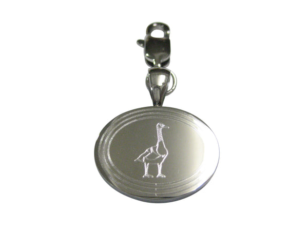 Silver Toned Etched Oval Goose Bird Pendant Zipper Pull Charm