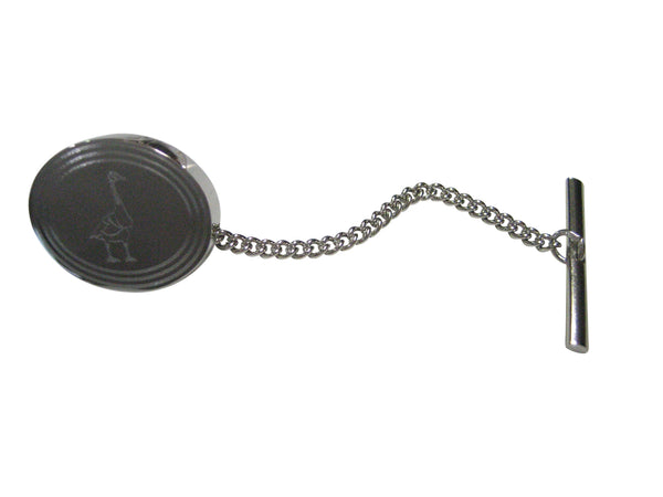 Silver Toned Etched Oval Goose Bird Tie Tack