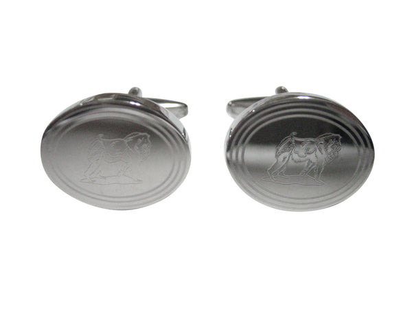 Silver Toned Etched Oval Gorilla Cufflinks