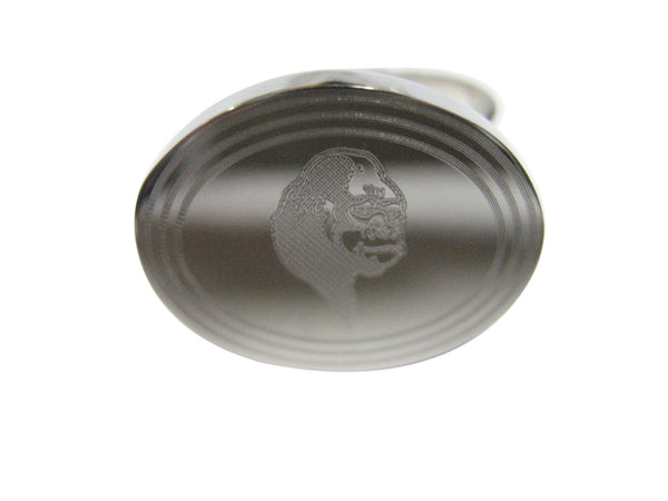 Silver Toned Etched Oval Gorilla Head Adjustable Size Fashion Ring