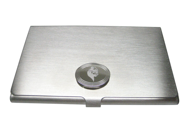 Silver Toned Etched Oval Gorilla Head Business Card Holder