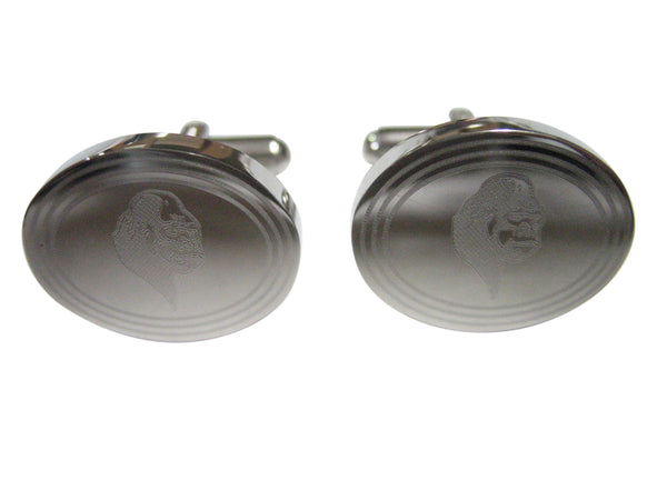 Silver Toned Etched Oval Gorilla Head Cufflinks