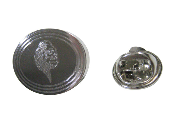Silver Toned Etched Oval Gorilla Head Lapel Pin