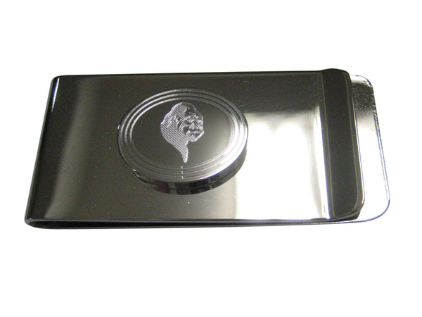 Silver Toned Etched Oval Gorilla Head Money Clip