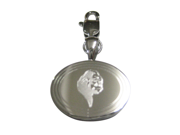Silver Toned Etched Oval Gorilla Head Pendant Zipper Pull Charm