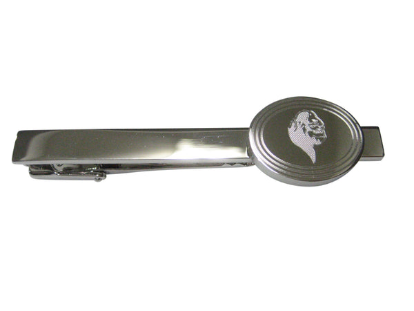 Silver Toned Etched Oval Gorilla Head Tie Clip