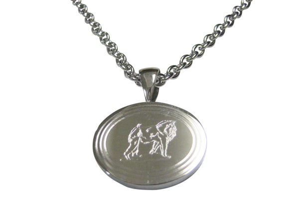 Silver Toned Etched Oval Gorilla Pendant Necklace