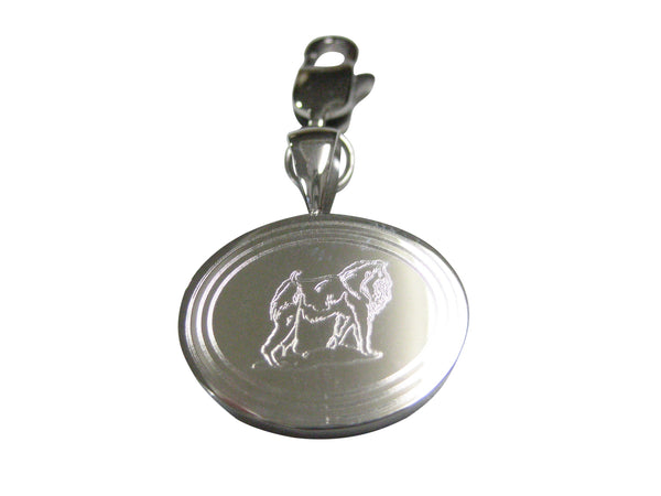 Silver Toned Etched Oval Gorilla Pendant Zipper Pull Charm
