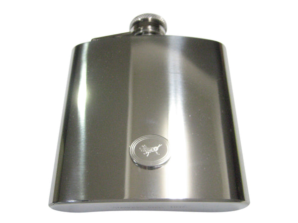 Silver Toned Etched Oval Grasshopper Locust Insect 6oz Flask