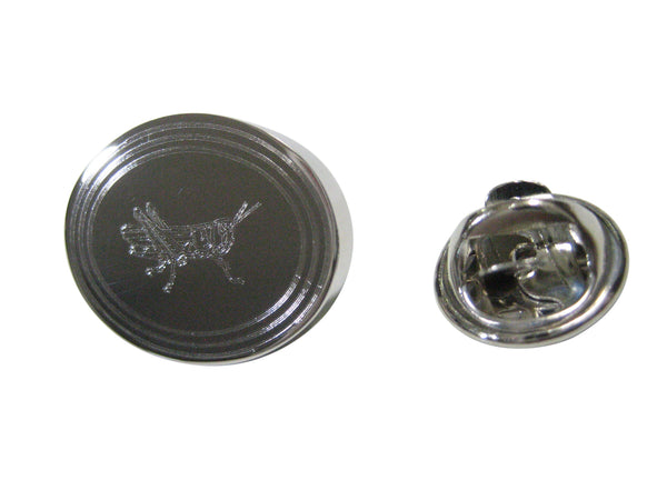 Silver Toned Etched Oval Grasshopper Locust Insect Lapel Pin