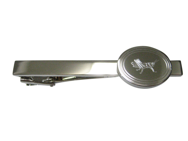 Silver Toned Etched Oval Grasshopper Locust Insect Tie Clip