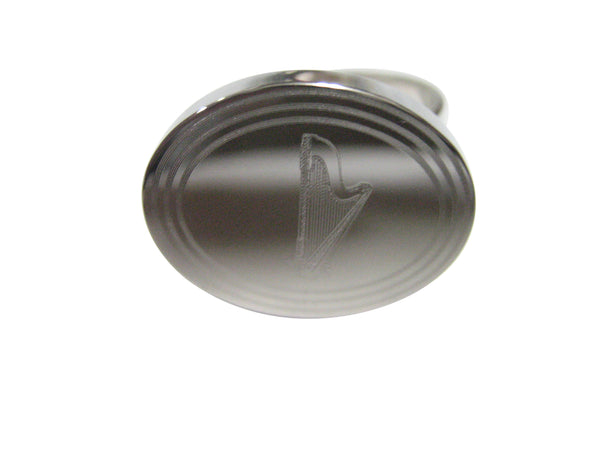 Silver Toned Etched Oval Harp Musical Instrument Adjustable Size Fashion Ring