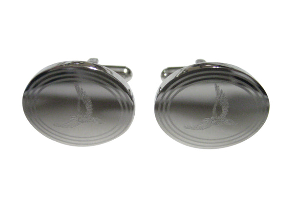 Silver Toned Etched Oval Hawk Bird Cufflinks