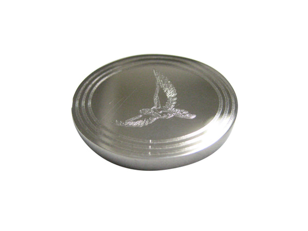 Silver Toned Etched Oval Hawk Bird Magnet