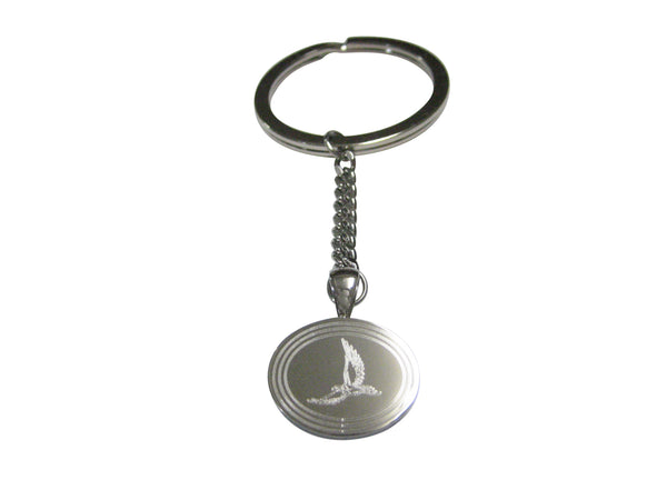 Silver Toned Etched Oval Hawk Bird Pendant Keychain