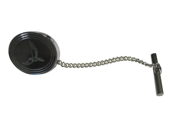 Silver Toned Etched Oval Hawk Bird Tie Tack