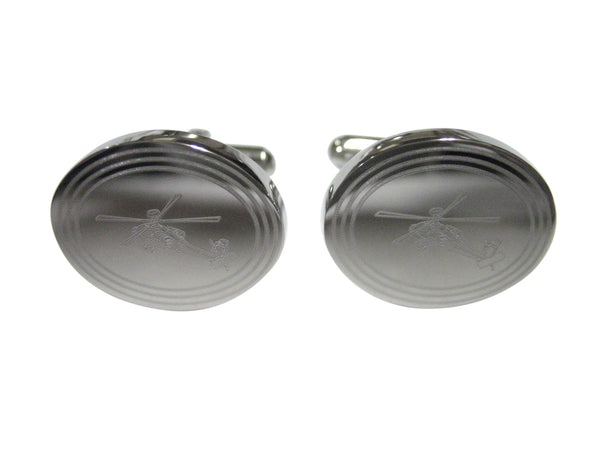 Silver Toned Etched Oval Helicopter Cufflinks