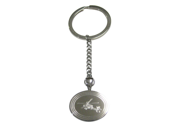 Silver Toned Etched Oval Helicopter Pendant Keychain