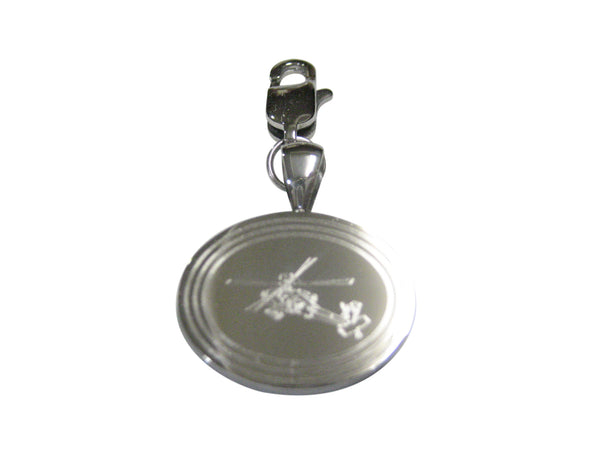 Silver Toned Etched Oval Helicopter Pendant Zipper Pull Charm