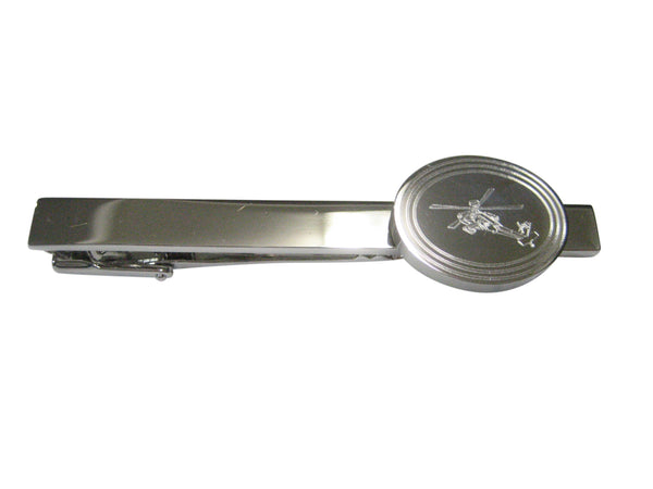 Silver Toned Etched Oval Helicopter Tie Clip