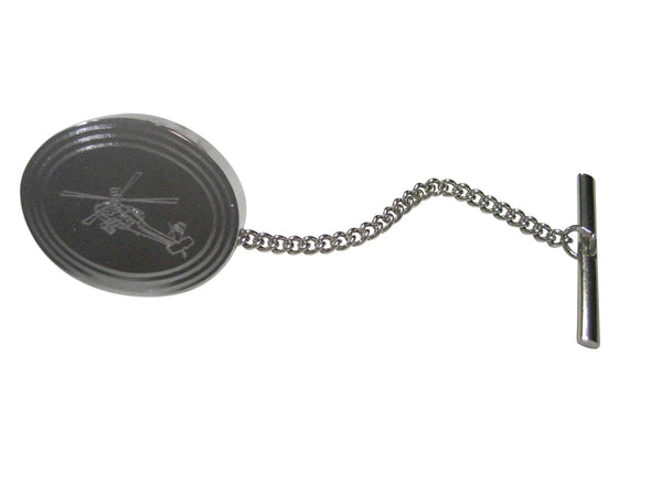 Silver Toned Etched Oval Helicopter Tie Tack