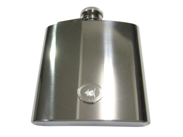 Silver Toned Etched Oval Hermit Crab 6oz Flask