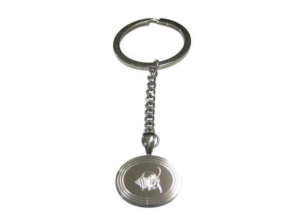 Silver Toned Etched Oval Hermit Crab Pendant Keychain