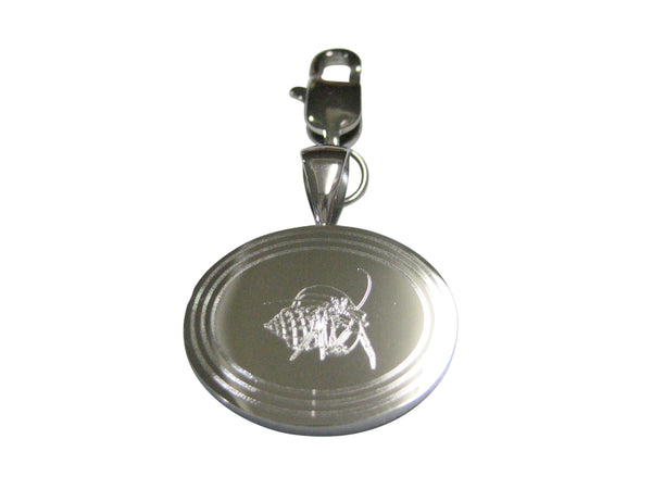 Silver Toned Etched Oval Hermit Crab Pendant Zipper Pull Charm