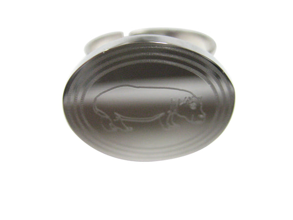 Silver Toned Etched Oval Hippo Adjustable Size Fashion Ring