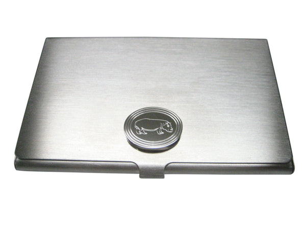 Silver Toned Etched Oval Hippo Business Card Holder