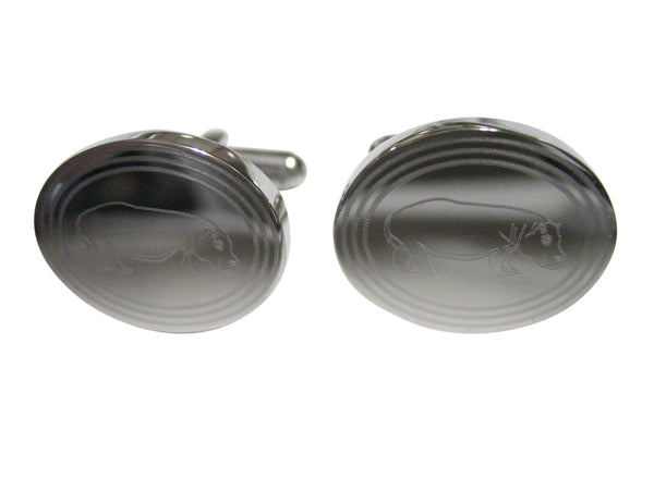 Silver Toned Etched Oval Hippo Cufflinks