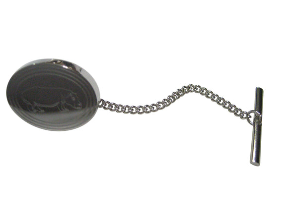 Silver Toned Etched Oval Hippo Tie Tack