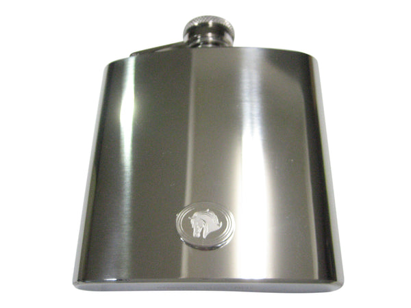 Silver Toned Etched Oval Horse Head 6oz Flask