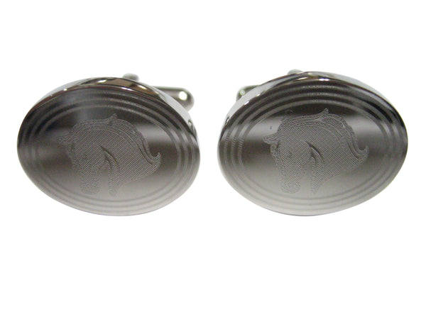 Silver Toned Etched Oval Horse Head Cufflinks