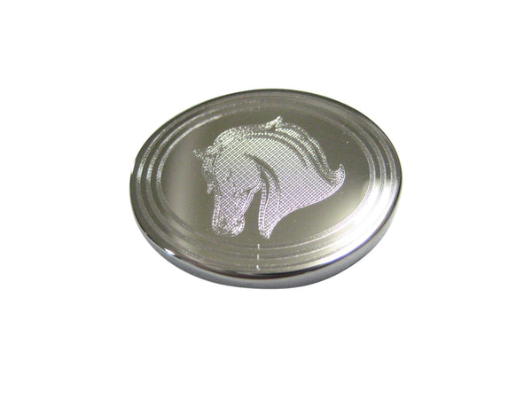 Silver Toned Etched Oval Horse Head Magnet